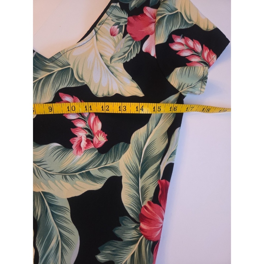 Kaua'iana Hawaiian Dress Tropical Palm Rayon Flare Black Floral Sz XS - Picture 7 of 11